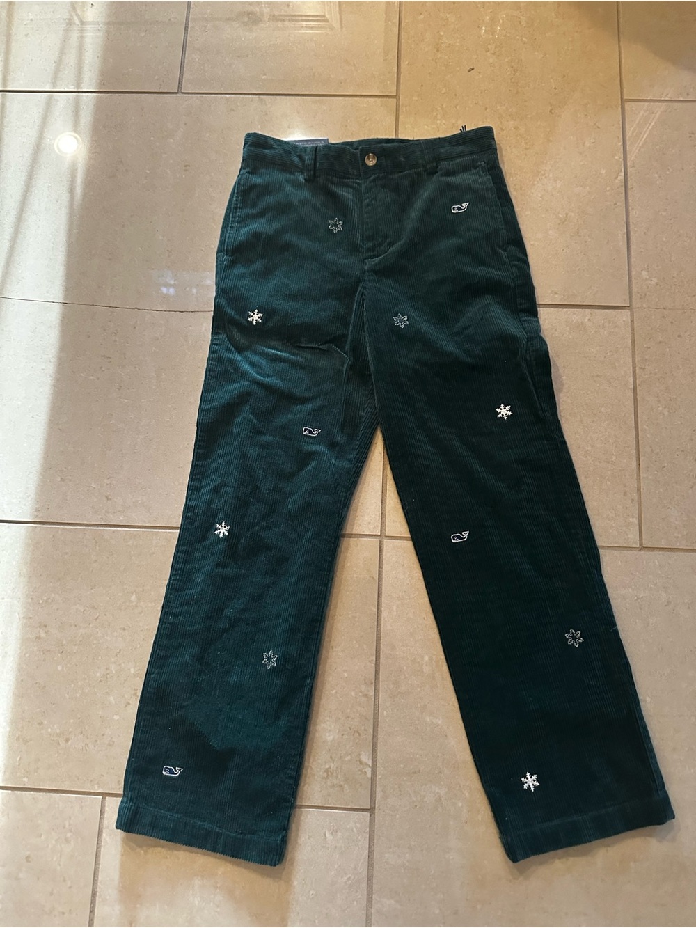 Vineyard Vines Forest Green Corduroy Embroidered Kids Pants, size 12
